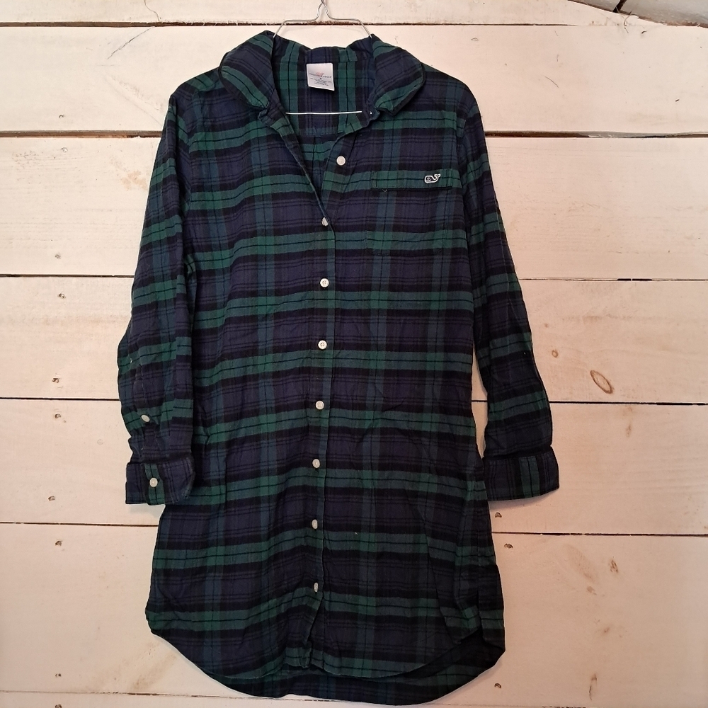 Vineyard Vines Women's Pajama Size Small Flannel Long-Sleeve Long Sleep Shirt